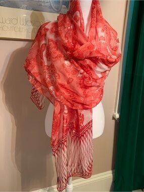 Raj Red silk Sheer Wrap Scarf boho classic quiet luxury